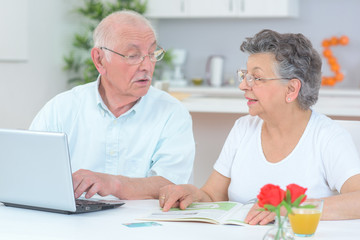 Fototapeta na wymiar Elderly couple using computer