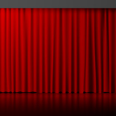 Open red curtains with glitter opera or theater background. vector
