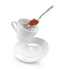 Preparation of instant coffee on a white