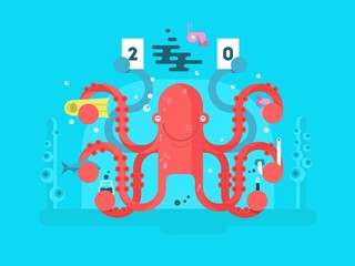 Octopus character design flat
