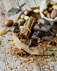 pieces of chocolate with nuts and cinnamon