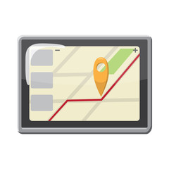Tablet PC with navigation map icon, cartoon style 
