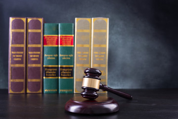 Wooden Judges gavel ,golden scales justice