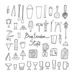 Bartender stuff. Vector. Isolated.