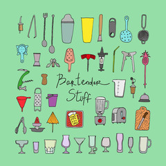 Bartender stuff. Vector. Isolated.