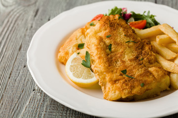 Fried cod with chips.