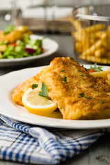 Fried cod with chips.
