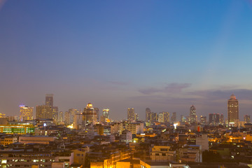 Building skyscrapers of Bangkok at dusk.