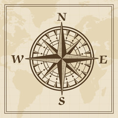Vector Wind rose on a world map background
