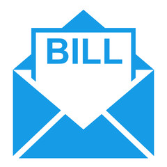 Icono plano sobre con texto BILL en color azul