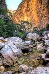 Beautiful view of a river in a canyon in Isalo national park in Madagascar. HDR