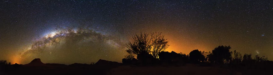 Tafelkleed Extraordinary 360 degree nightscape panorama with the milky way seen from Isalo, Madagascar © dennisvdwater