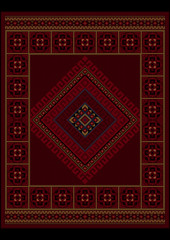 Luxurious vintage oriental carpet with ethnic ornament in maroon shades