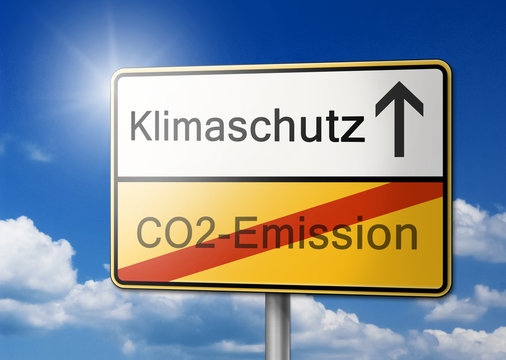 klimaschutz co2-emission schild