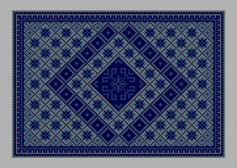 Luxurious vintage oriental carpet with ornament of blue shades
