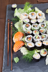 Sushi set on a slate stone
