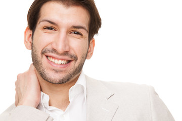 Fototapeta premium european caucasian brunette happy business man portrait isolated on white