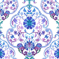 Watercolor paisley seamless background.