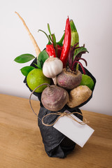 The original unusual edible vegetable and fruit bouquet  with card