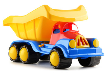 Colorful plastic truck toy isolated on white © monticellllo