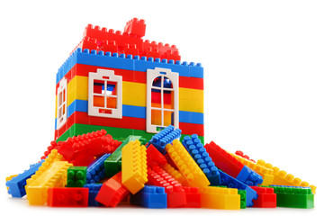 Colorful plastic children toys isolated on white background