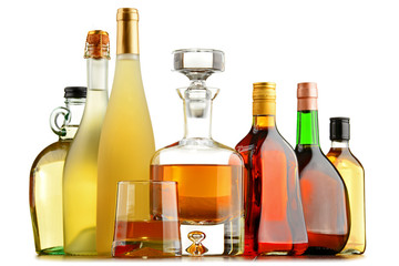 Bottles of assorted alcoholic beverages