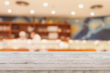 wood table with japanese restaurant interior background
