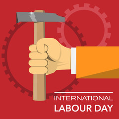Hand with hammer international labour day vector illustration