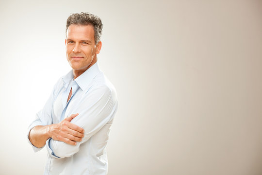 handsome man with shirt portrait isolated on grey