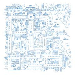 Doodle city map. Isolated.