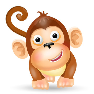 Cartoon monkey fun character. Kids games. Vector illustration