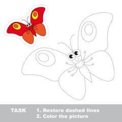 Cute butterfly to be traced. Vector trace game.