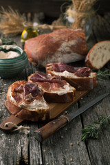 Ciabatta Bread with meat Black Angus Beef with cheese paste and