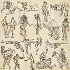 Fototapeta na wymiar An hand drawn, freehand drawing, collection - Warriors