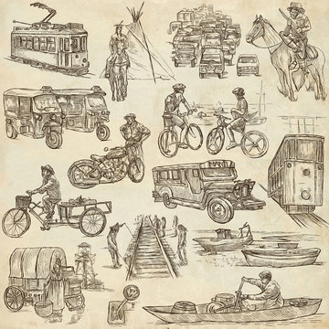 An hand drawn, freehand drawing, collection - Transport