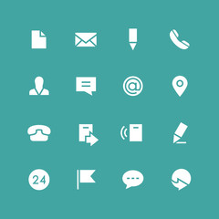 Invert contacts vector icon set. Different white symbols on the colored background.