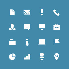 Invert business vector icon set. Different white symbols on the colored background.