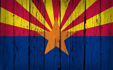 Wandaufkleber Arizona-Flagge Grunge-Holz-Hintergrund © niroworld
