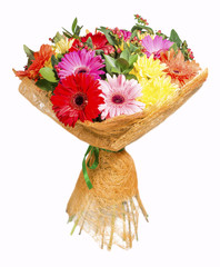 bright bouquet with gerberas and chrysanthemum on a white backgr © smspsy