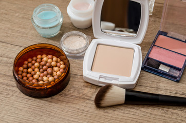 Set of decorative cosmetics, closeup on desk