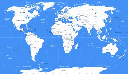Vector white World map | Detailed a large political map of World