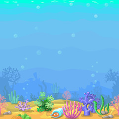Seamless underwater landscape in cartoon style. 