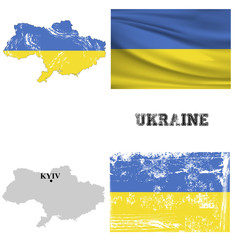 Map and flag of Ukraine in the ancient and modern style.