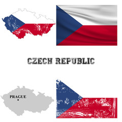 Map and flag of Czech Republic in the ancient and modern style.