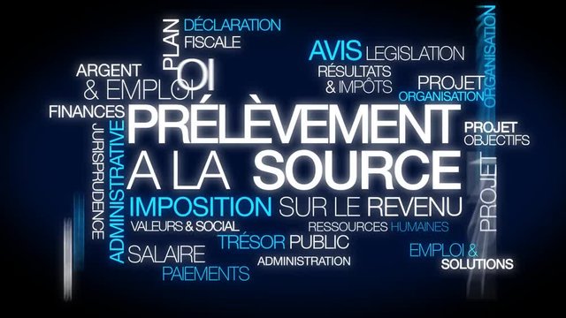 Pr&eacute;l&egrave;vement &agrave; la source imp&ocirc;t direct sur le revenu loifinance publique nuage de mots texte tag cloud animation