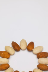 Almond nuts on the white table