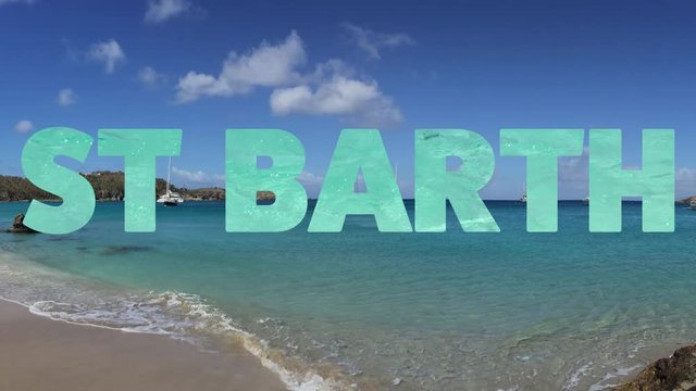 Panoramica della spiaggia di Colombier, barche a vela, cactus, mare, St Barth, St. Barths, Saint Barthelemy, Indie francesi occidentali, Antille francesi, mar dei Caraibi