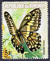 GROOTEBROEK ,THE NETHERLANDS - MAART 3,2016: A stamp printed in Burundi shows a series of images "Tropical Butterflies", circa 1968