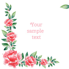 Watercolor rose flower, wreath, bouquet, Vector illustration, border, isolated on white background,  Can be used for banner, cards, wedding invitations etc