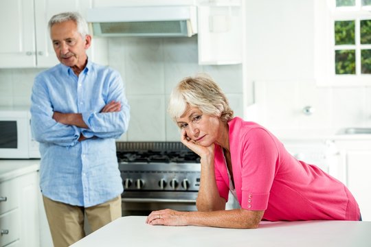 Upset senior couple after argument